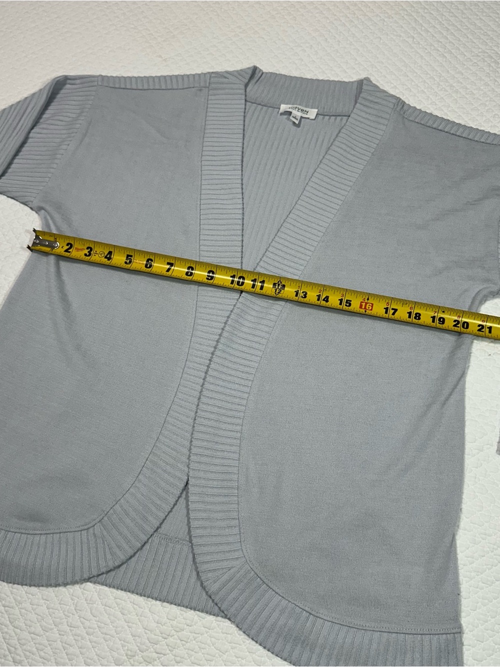 Open-Front Light Gray Ribbed-Trim Cardigan - Picture 4 of 6